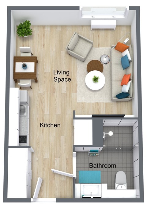 Floor plan for studio, 384 sqft